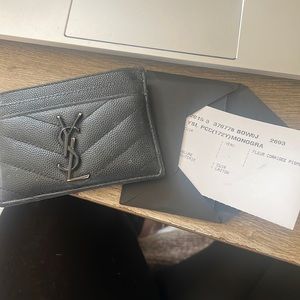 YSL caviar leather card holder black on black